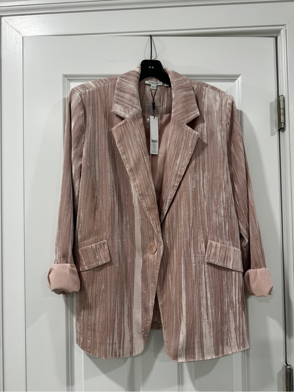 Chico's Blush Pink Velvet Striped Blazer